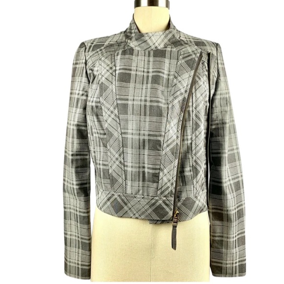♥️♥️ BCBG MAXAZRIA Woven Grey Plaid Jacket ♥️♥️ - Picture 3 of 6